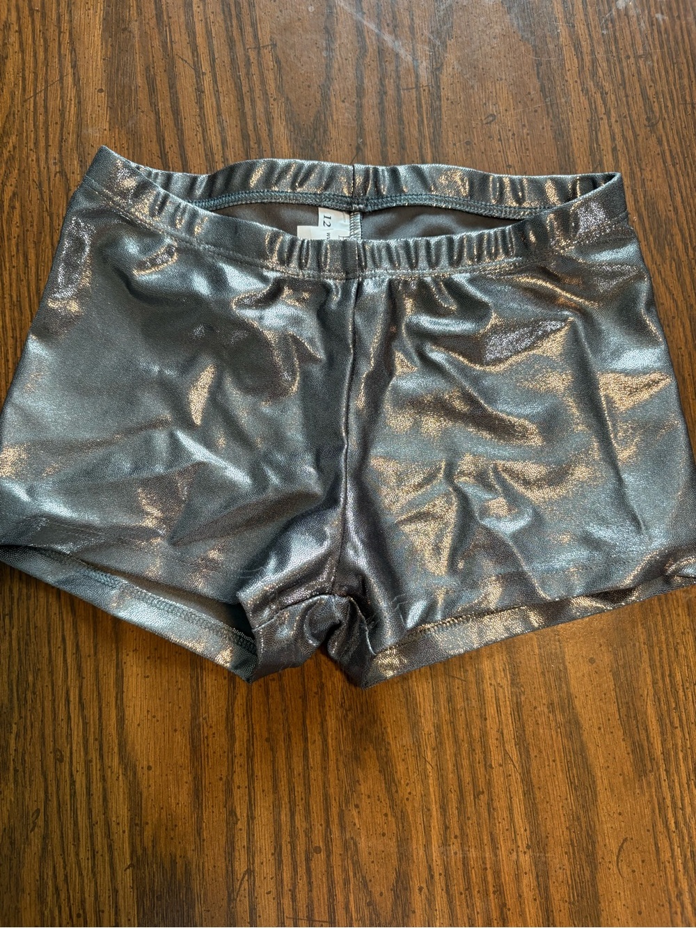 Girls Metallic Silver Stretch Tumble/Gymnastics Shorts